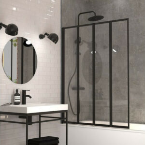 Pare-baignoire pivotant pliant transparent noir, H.140 x l.110 cm Exalt