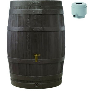 Tonneau Vino 250 L Brun avec robinet PE imitation laiton et collecteur filtrant Eco gris.