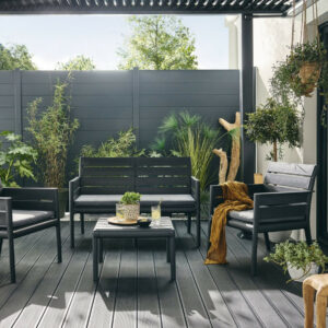 Salon bas de jardin PANKA anthracite resine recyclee, 4 personnes
