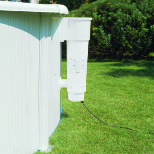 Piscine ovale acier 5,27m x 3,27m x H: 1,22m - Filtration à cartouche - Renfort apparents