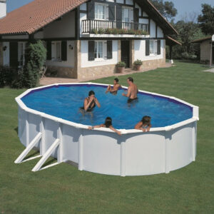 Piscine ovale acier 5,27m x 3,27m x H: 1,22m - Filtration à sable - Renfort apparents