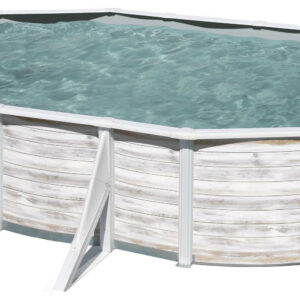 Piscine ovale acier 5,27m x 3,27m x H: 1,22m - Imitation bois Nordique
