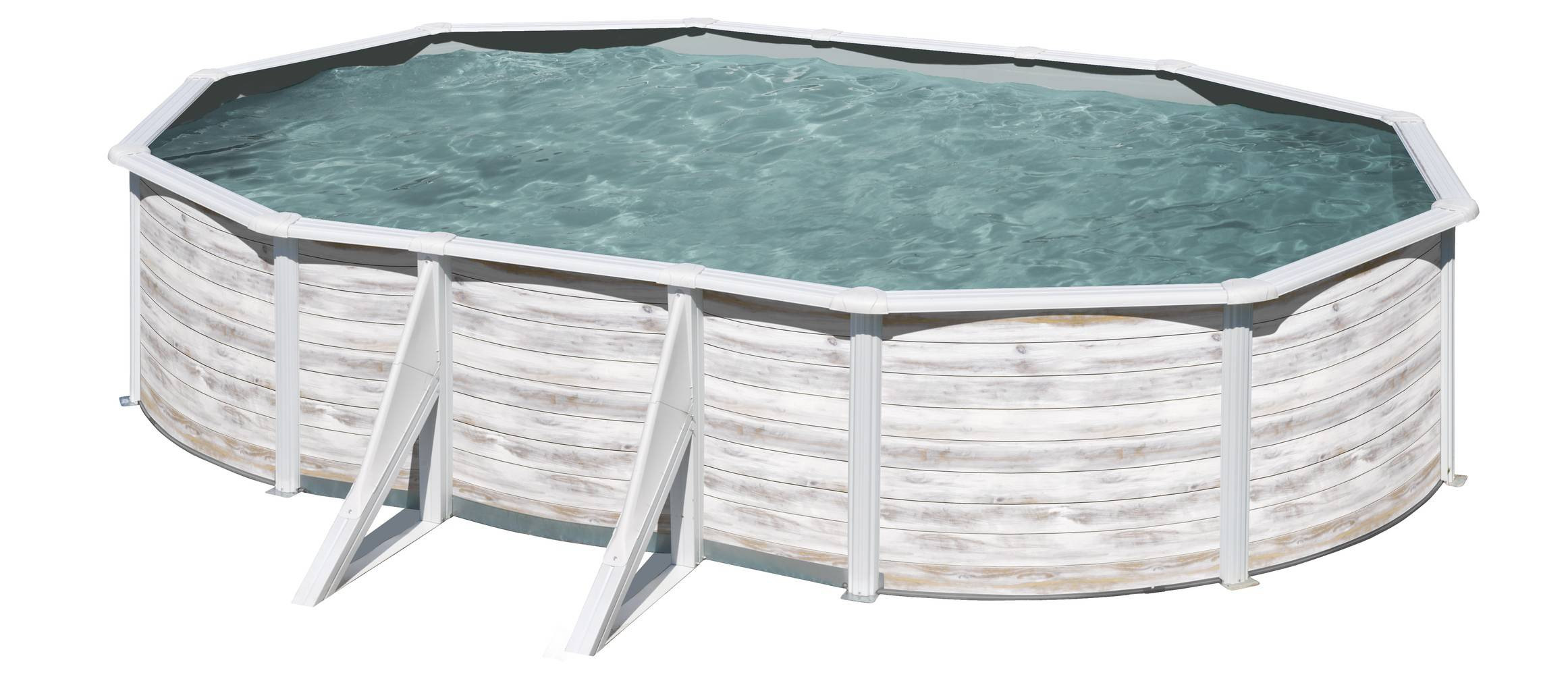 Piscine ovale acier 5,27m x 3,27m x H: 1,22m - Imitation bois Nordique