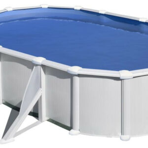 Piscine ovale acier 5,27m x 3,27m x H: 1,32m - Filtration à sable - Renforts apparents