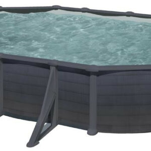 Piscine ovale acier 5,27m x 3,27m x H: 1,32m - Gris anthracite - Filtration à sable - Renforts apparents