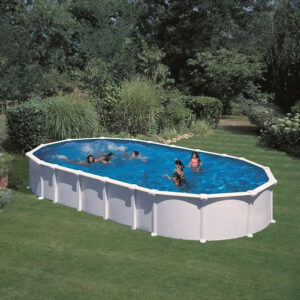 Piscine ovale acier 6,34m x 3,99m x H: 1,32m - Filtration à sable - SANS Renforts apparents
