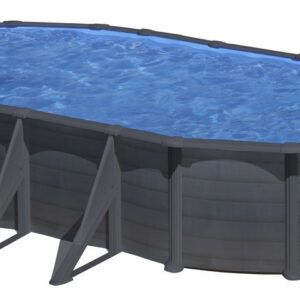Piscine ovale acier 7,44m x 3,99m x H: 1,22m - Gris anthracite - Filtration à sable - Renforts apparents