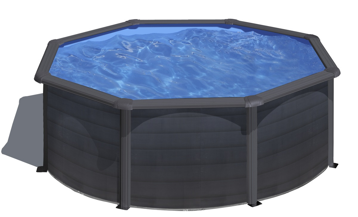 Piscine ronde acier Ø3,70m x H: 1,22m - Gris anthracite - Filtration à sable