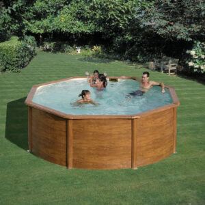 Piscine ronde acier Ø3,70m x H: 1,22m - Imitation bois - Filtration à sable