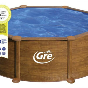 Piscine ronde acier Ø3,70m x H: 1,32m - Imitation bois - Filtration à sable