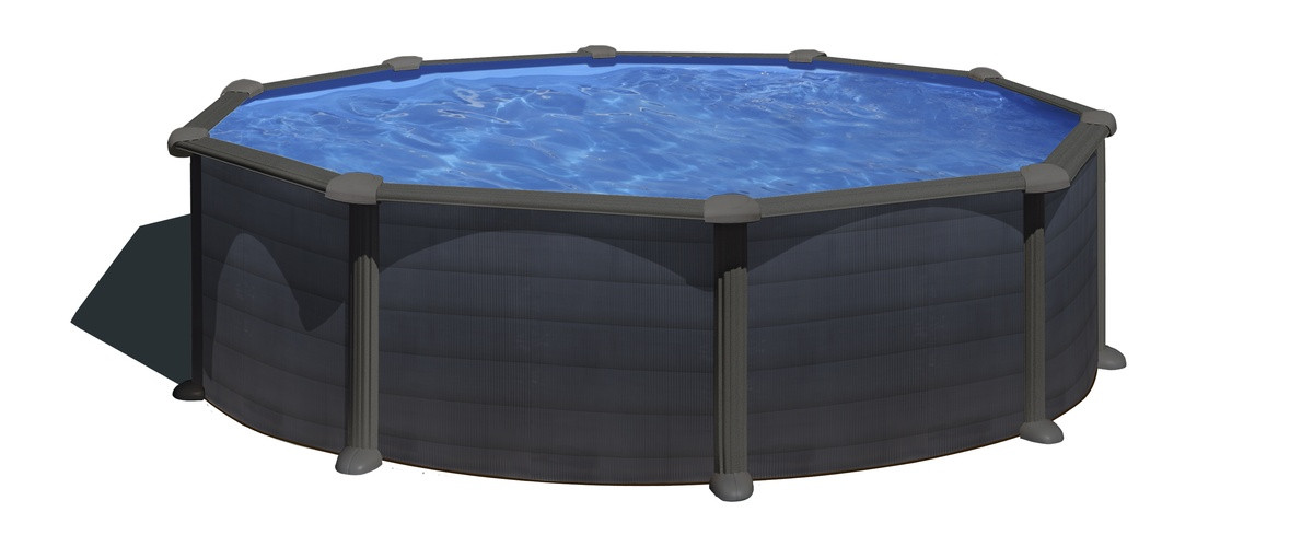 Piscine ronde acier Ø4,80m x H: 1,22m - Gris anthracite - Filtration à sable