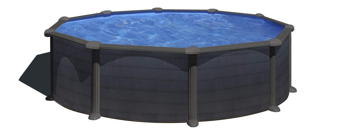 Piscine ronde acier Ø4,80m x H: 1,32m - Gris anthracite - Filtration à sable
