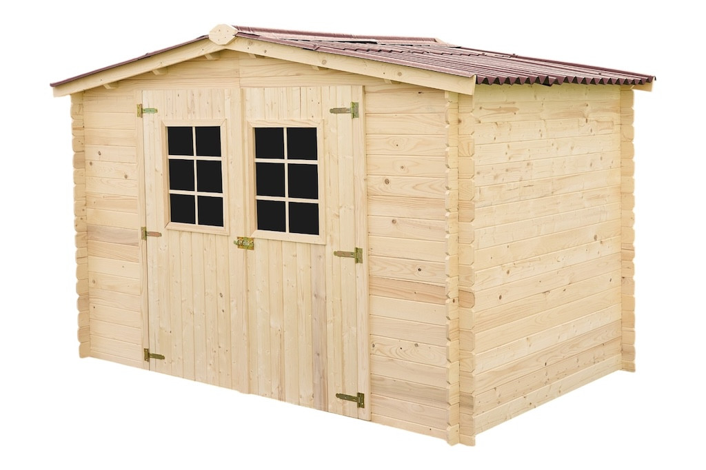 Abri Alpina Double Pente - Épicéa Massif 20 mm - Plaques Ondulées Bitumées Rouges - Sans Plancher