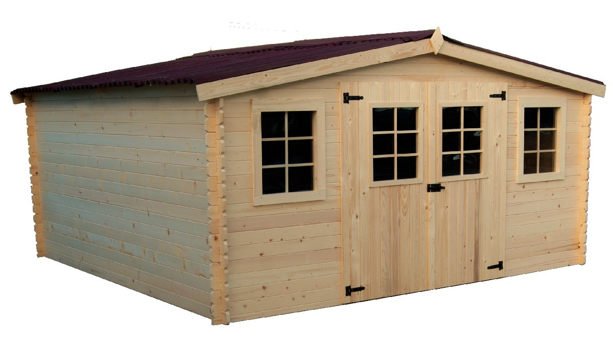 Abri Baron Double Pente 16,81 m² - Épicéa Massif 28 mm - Plaques Ondulées Bitumées - Sans Plancher