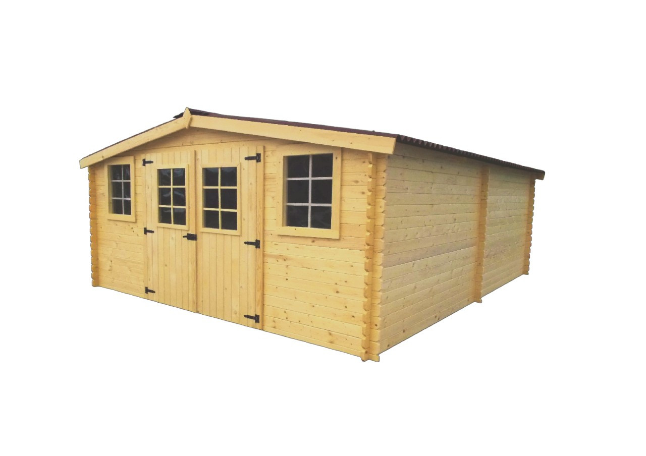 Abri Baron Double Pente 20,97 m² - Épicéa Massif 28 mm - Plaques Ondulées Bitumées - Sans Plancher