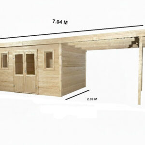 Abri de jardin bois avec terrasse 21,05 m² - madriers 28 mm - toit monopente acier - double porte vitrée + fenêtres
