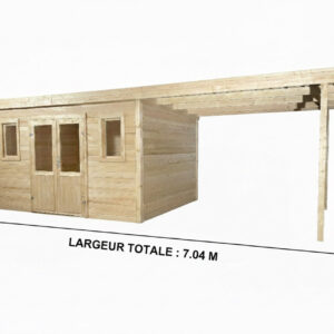 Abri de jardin bois avec terrasse 28,09 m² - madriers 28 mm - toit monopente acier - double porte vitrée + fenêtres