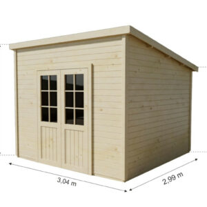 Abri de jardin bois massif 7,51 m² - madriers 28 mm - toit monopente bac acier - double porte vitrée