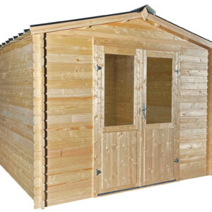 Abri de jardin bois massif 8,18 m² - madriers 28 mm - toit acier double pente - sans plancher - BAX3030
