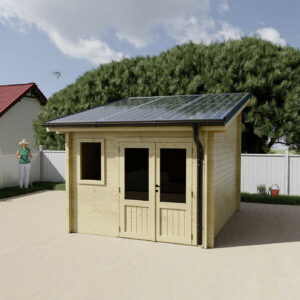 Abri de jardin bois massif monopente 9,77 m² - madriers 42 mm - kit photovoltaïque