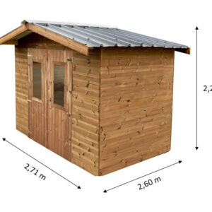 Abri de jardin bois thermochauffé - 7,04 m² - panneaux 19 mm - toiture bac acier - double porte - sans plancher