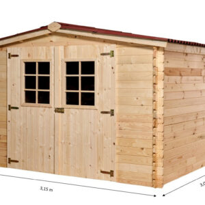 Abri Montana Double Pente 9,58 m² - Épicéa Massif 28 mm - Plaques Ondulées Bitumées Rouges - Sans Plancher