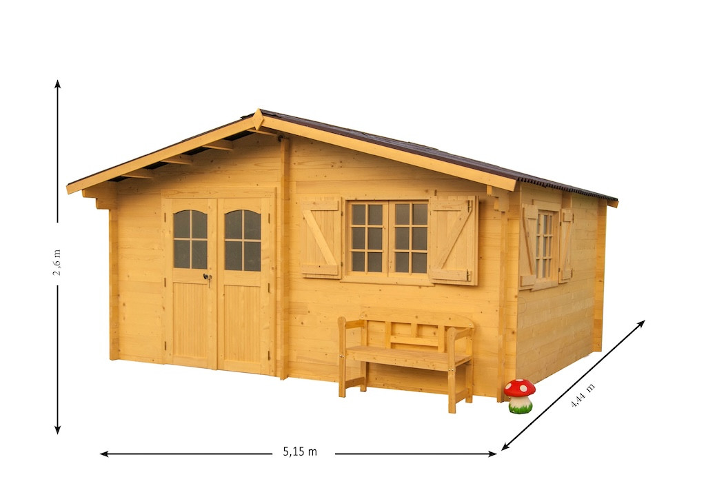 Abri Nancy Double Pente 22,87 m² – Épicéa Massif 42 mm – Plaques Ondulées Bitumées – Sans Plancher