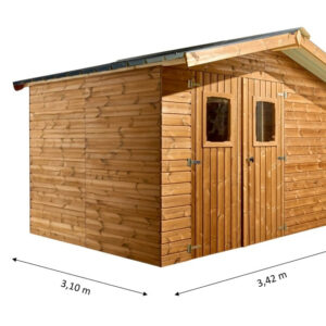 Abri Therma Double Pente 10,60 m² - Bois Thermochauffé - Bac Acier - Sans Plancher