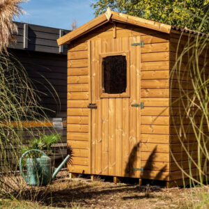 Abri Therma Double Pente 3,24 m² - Bois Thermochauffé - Plaques Ondulées Bitumées - Avec Plancher