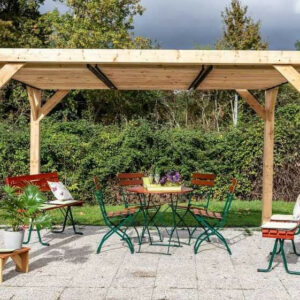 Auvent VENETO en douglas massif avec ventelles toit - S.h.t. : 10,57 m2 - dimensions 3,39 m x 3,12 m