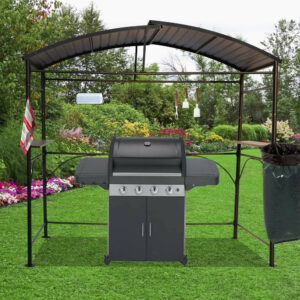 Carport barbecue autoportant à double toit - Finition époxy gris anthracite - Toit en acier galvanisé - Pieds réglables - Access