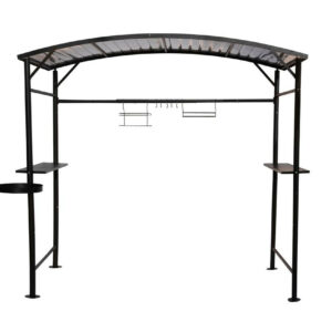 Carport barbecue finition époxy gris anthracite - Toit en acier - Pieds réglables - Accessoires barbecue inclus