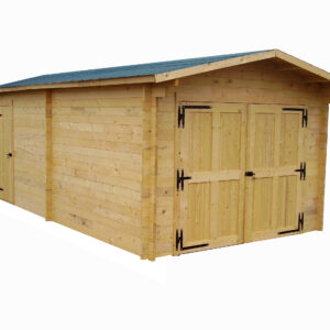 Garage bois massif 21,7 m² madriers 42 mm - toit double pente feutre bitumé - porte en option
