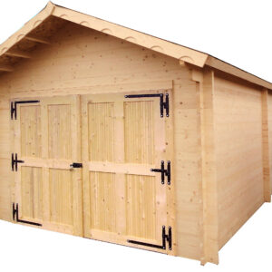 Garage bois massif 24,23 m² madriers 60 mm - toit double pente ONDUCHAPE VV - porte bois