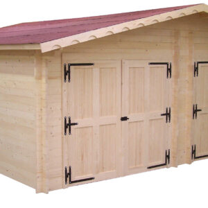 Garage bois massif double 38,44 m² madriers 42 mm - toit double pente feutre bitumé - portes en option
