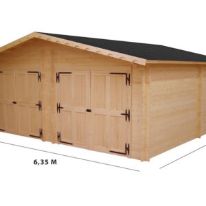 Garage bois massif double 38,44 m² madriers 60 mm - toit double pente ONDUCHAPE VV - portes métalliques