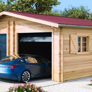 Garage bois massif double 38,44 m² madriers 60 mm - toit double pente ONDUCHAPE VV - portes sectionnelles motorisées