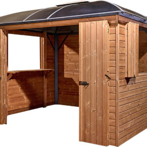 Gloriette de jardin aluminium gris anthracite & épicéa thermo chauffé 10,80 m² - toit polycarbonate anti-UV