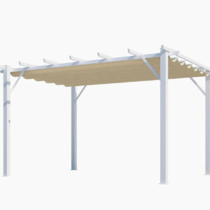 Pergola aluminium blanc perle - 12 m² - Poteaux 10x10 cm - Toile polyester écru 140 gr/m²