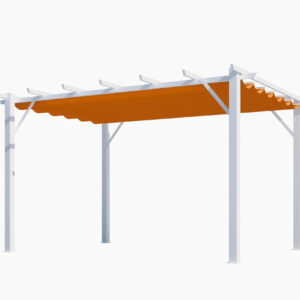 Pergola aluminium blanc perle - 12 m² - Poteaux 10x10 cm - Toile polyester rouille 140 gr/m²