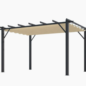 Pergola aluminium gris anthracite - 12 m² - Poteaux 10x10 cm - Toile polyester écru 140 gr/m²