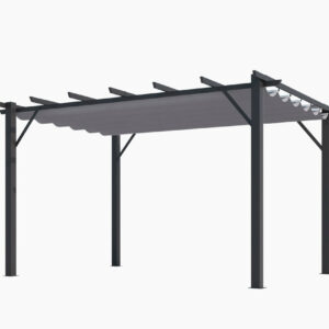 Pergola aluminium gris anthracite - 12 m² - Poteaux 10x10 cm - Toile polyester gris 140 gr/m²