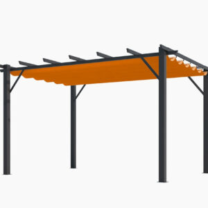 Pergola aluminium gris anthracite - 12 m² - Poteaux 10x10 cm - Toile polyester rouille 140 gr/m²