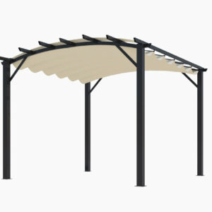 Pergola arche structure mixte aluminium/acier - coloris gris anthracite - toile couleur écru - 140 gr/m²