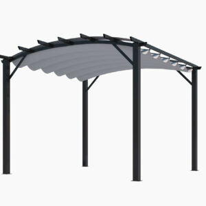 Pergola arche structure mixte aluminium/acier coloris gris anthracite - toile couleur gris 140 gr/m²