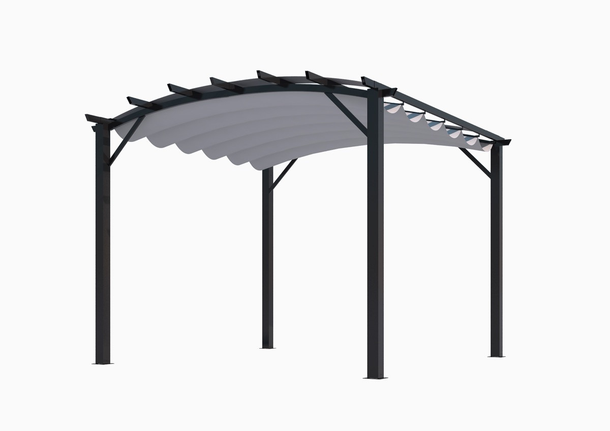 Pergola arche structure mixte aluminium/acier coloris gris anthracite - toile couleur gris 140 gr/m²