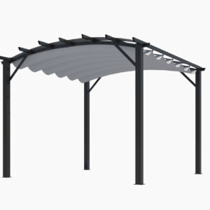 Pergola arche structure mixte aluminium/acier coloris gris anthracite - toile couleur gris 280 gr/m²
