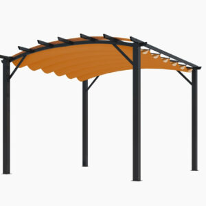 Pergola arche structure mixte aluminium/acier - coloris gris anthracite - toile couleur rouille - 140 gr/m²