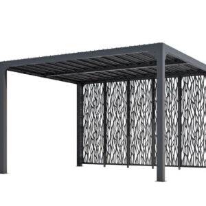 Pergola Bioclimatique Aluminium Gris Anthracite avec 5 Panneaux Moucharabieh - 10,80 m² - Lames Orientables Manuelles