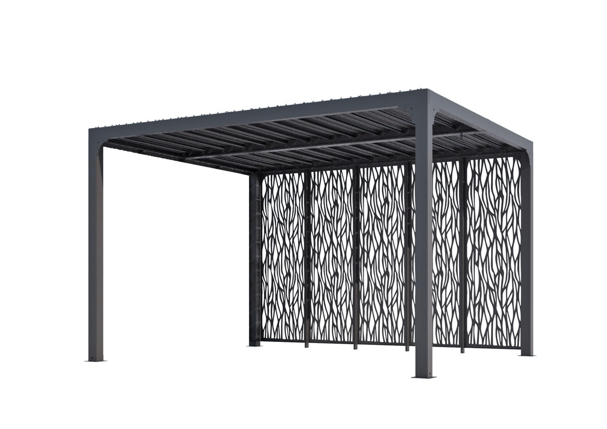 Pergola Bioclimatique Aluminium Gris Anthracite avec 5 Panneaux Moucharabieh - 10,80 m² - Lames Orientables Manuelles